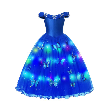 2025 Evening Party Girls LED Lights Elsa Anna Kids Princess Dress Coslplay Halloween Luminous Prom Gowns