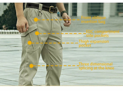Men's Slim Fit Casual Pants Spring Summer Multiple Pockets Micro Elasticity for Travel Camping Hiking Fishing
