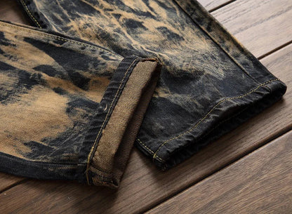 American Vintage Straight-leg Jeans for Men, Featuring Distressed Rip Details, Patchwork and Street-style Tapered Cut.