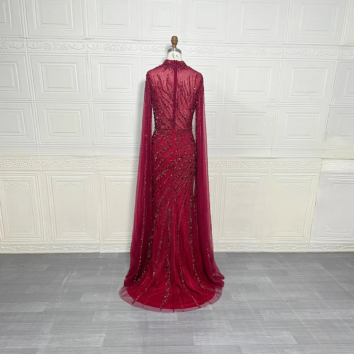 Luxury Saudi Arabia Mermaid Beaded Cape Sleeves High-Neck Evening Dresses 2025 Dubai Party Gowns for Women Wedding Customized