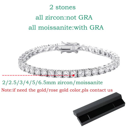 18k Plated 2-4mm Zircon/moissanite Tennis Bracelet for Women Man Full Diamond Original Real 925 Sterling Silver Jewelry