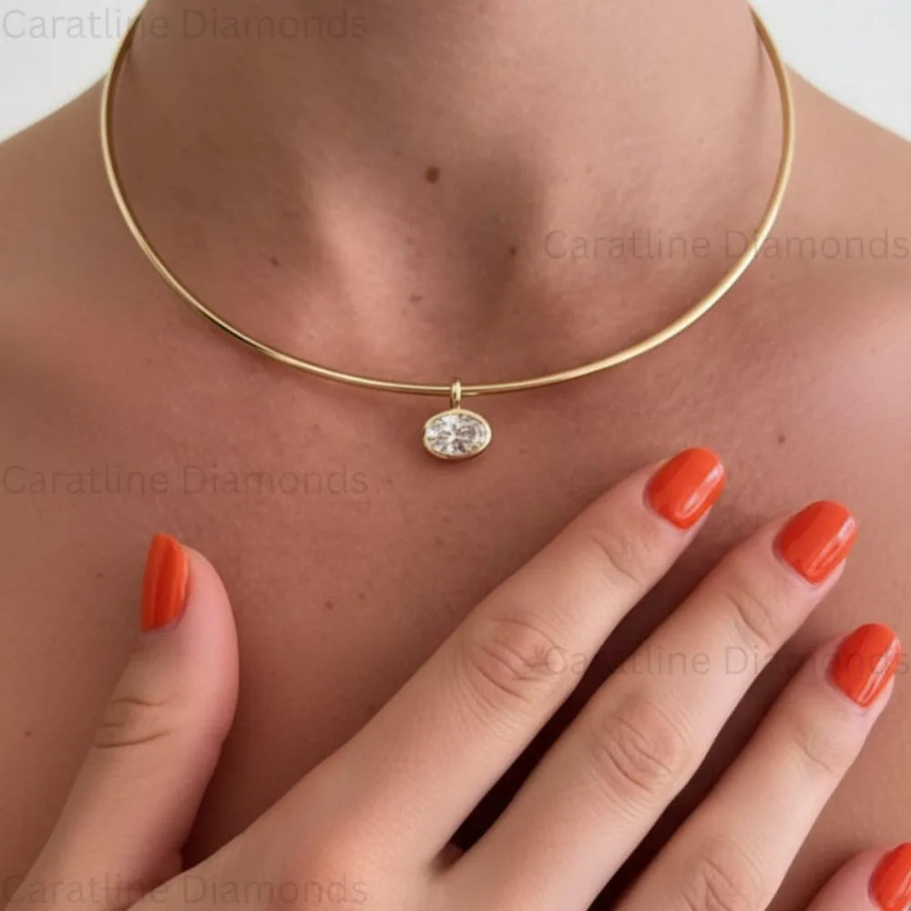 2/3/4ct Oval Cut Solitaire Moissanite Pendant Necklaces for Women Wedding S925 Silver 1.5mm Big Diamond Omega Neck Chain Choker