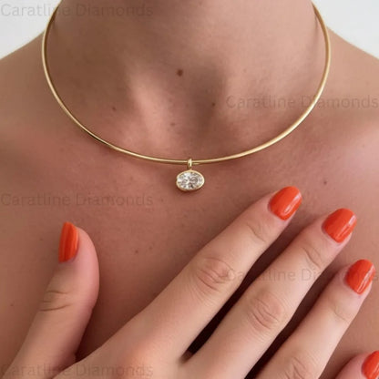 2/3/4ct Oval Cut Solitaire Moissanite Pendant Necklaces for Women Wedding S925 Silver 1.5mm Big Diamond Omega Neck Chain Choker