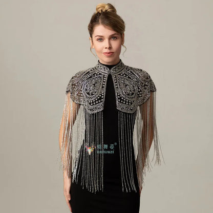 Long Tassel Shawl Paired with Cheongsam Dress Wedding Coat Cos Indian Heavy Industry Beaded Shawl Long Tassel Arab Gown Shawl