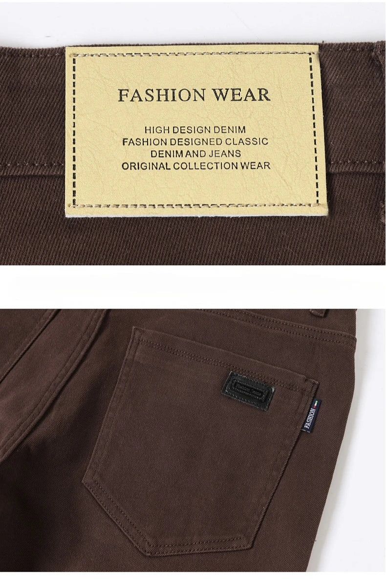 Wine Red Jeans Men Fashion Casual Classic Style Business Straight Slim Fit Trousers Male Advanced Pants 6 Colors Plus Size 28-44