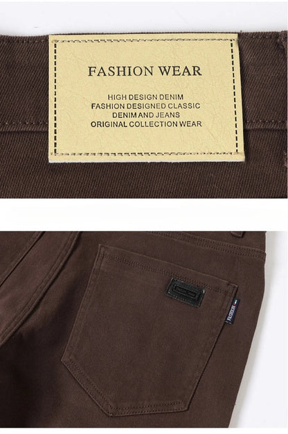 Wine Red Jeans Men Fashion Casual Classic Style Business Straight Slim Fit Trousers Male Advanced Pants 6 Colors Plus Size 28-44