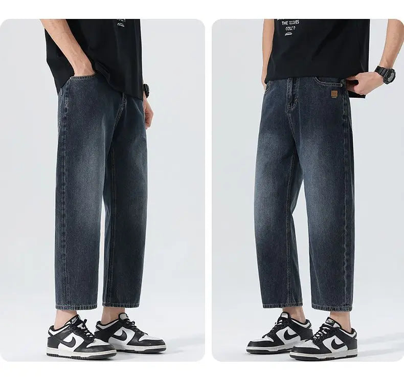 High Streets Spring Summer Men's Jeans American Retro Baggy Wide Leg Denim Pants Loose Solid Cotton Jeans Male Trendy Trousers