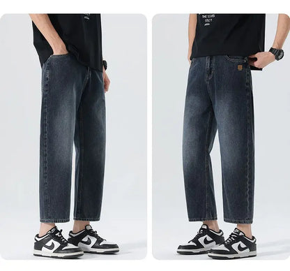 High Streets Spring Summer Men's Jeans American Retro Baggy Wide Leg Denim Pants Loose Solid Cotton Jeans Male Trendy Trousers