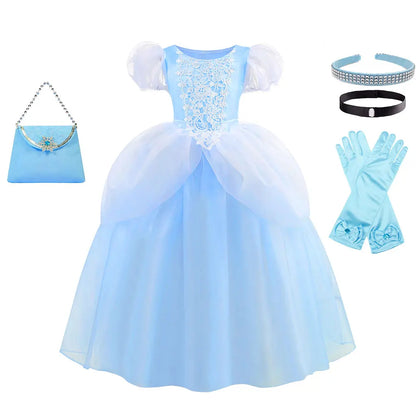 2026 Classic Cendrillon Costume Deluxe Lace Dress Birthday Party Role Play Princess Pretend Fairy Tale Grace Ball Gown for Kids
