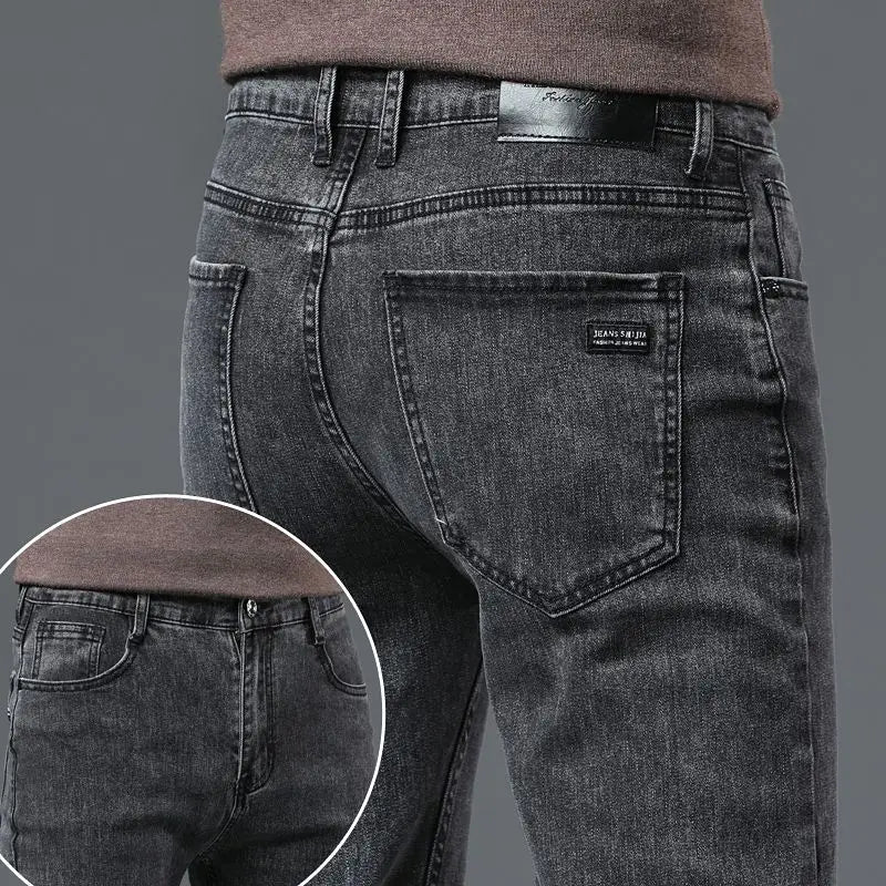 2025 New Men Fashion  Slim Fit Jeans Male Elasticity Smart Casual Mid Classics Straight Denim Pants Wedding Party Black Trousers