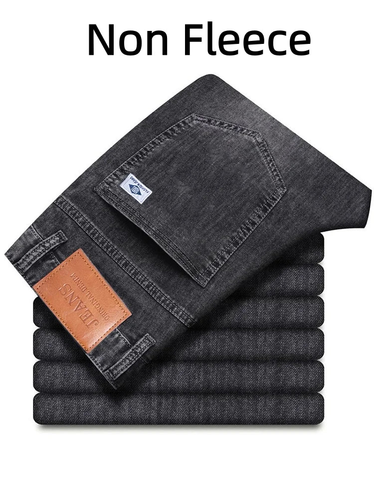 Men's loose straight leg jeans retro washed elastic casual pants suitable for all seasons versatile pants