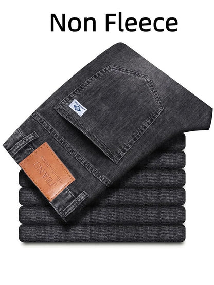 Men's loose straight leg jeans retro washed elastic casual pants suitable for all seasons versatile pants