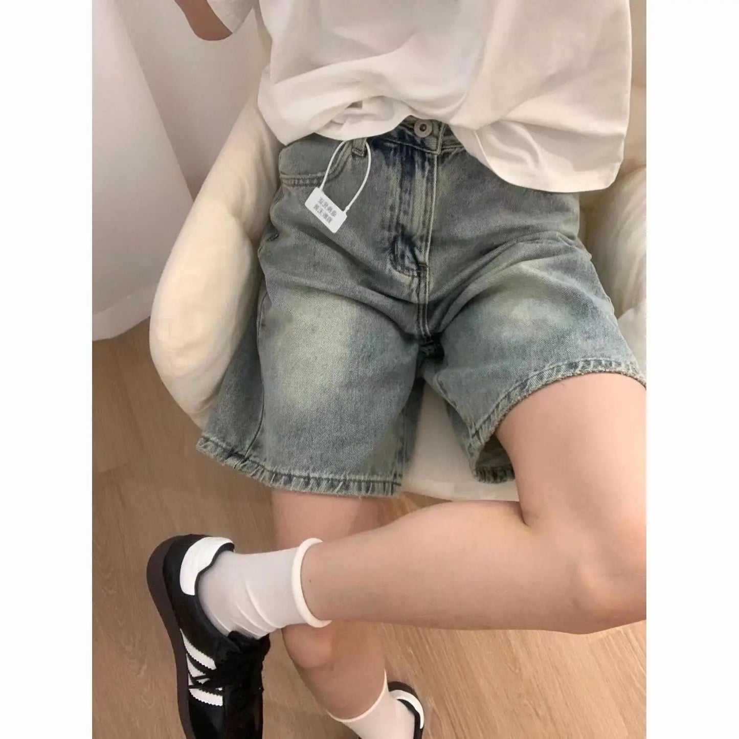 2026 New American Vintage Straight Denim Shorts Woman Summer High-Waisted Solid Jeans Women's Short Pants