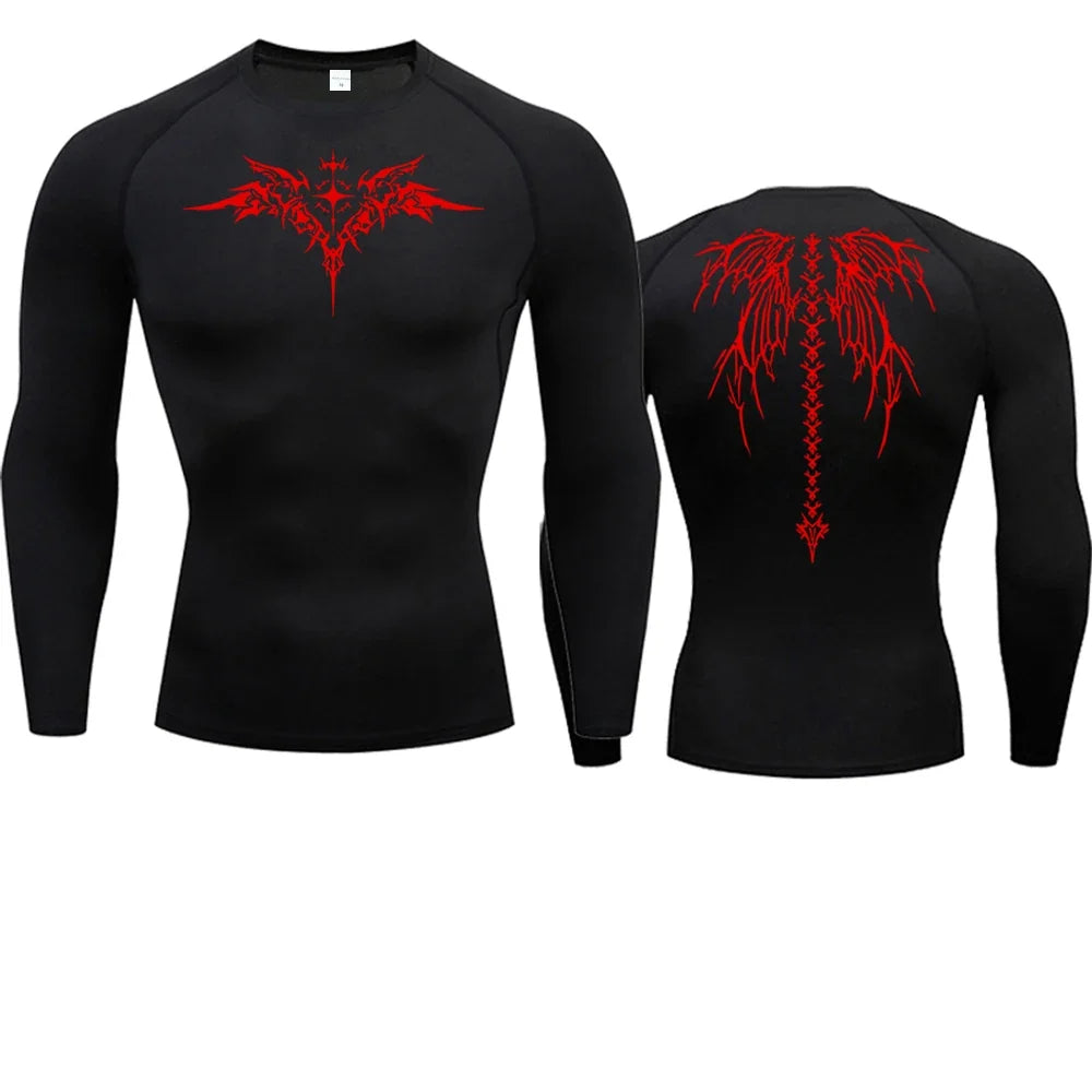 Men's Compression Shirt Anime Print Gym Sport Quick Dry Gym TShirts Fitness Athletic Undershirts Elasticity Tops Tee Summer Male