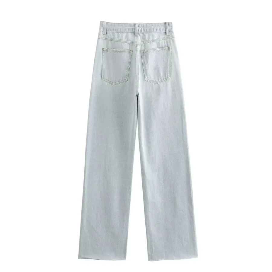 Wide-leg high-waisted jeans  women's classic everything with five pockets washed soft comfortable ultra-long jeans6045022