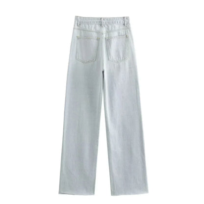 Wide-leg high-waisted jeans  women's classic everything with five pockets washed soft comfortable ultra-long jeans6045022
