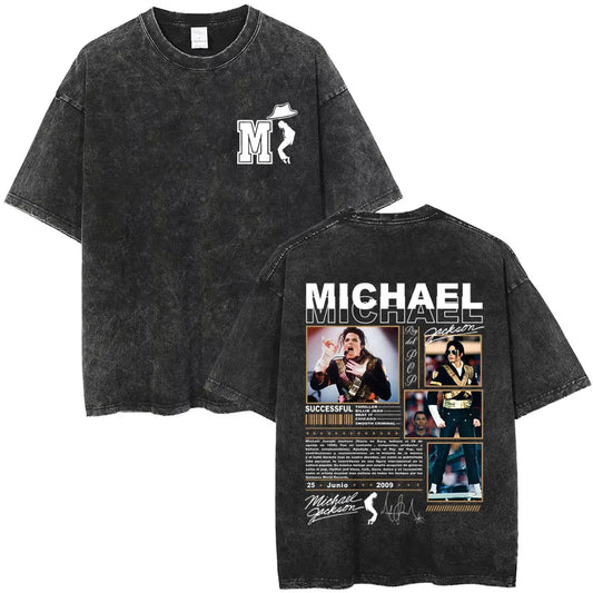 Vintage Washed Michael Jackson King of Pop T-shirt Men Women Retro Gothic Rock T-shirts Men's Punk Oversized T Shirts Streetwear