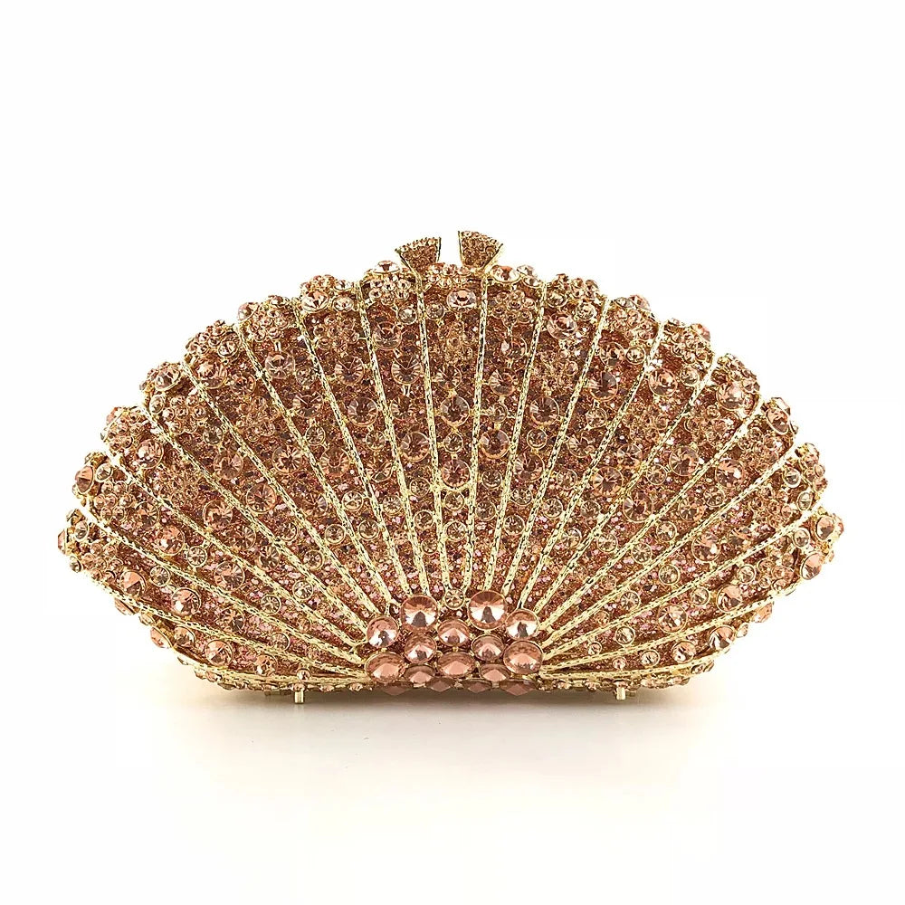 High Quality Elegant Exquisite Fan Shaped Ladies Evening Clutch Bag Banquet Chain Shoulder Bag
