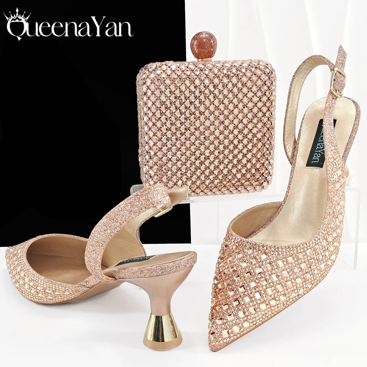 Glamorous Silver Color Occasions Party Wedding Lady Shoes and Bag Set In Stock Elegant Heels with Matching Purse