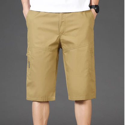 2026 Cotton Cargo Shorts Men's Lightweight Breathable Solid Color Drawstring Waist with Zipper Pocket Casual Summer Short Pants