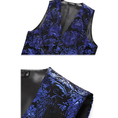 2026 Men's Red Sleeveless Suit Vest, Korean Slim Hot Stamping Printed Vests, Silver Blue Beige Waistcoat, Asian Size M-6XL