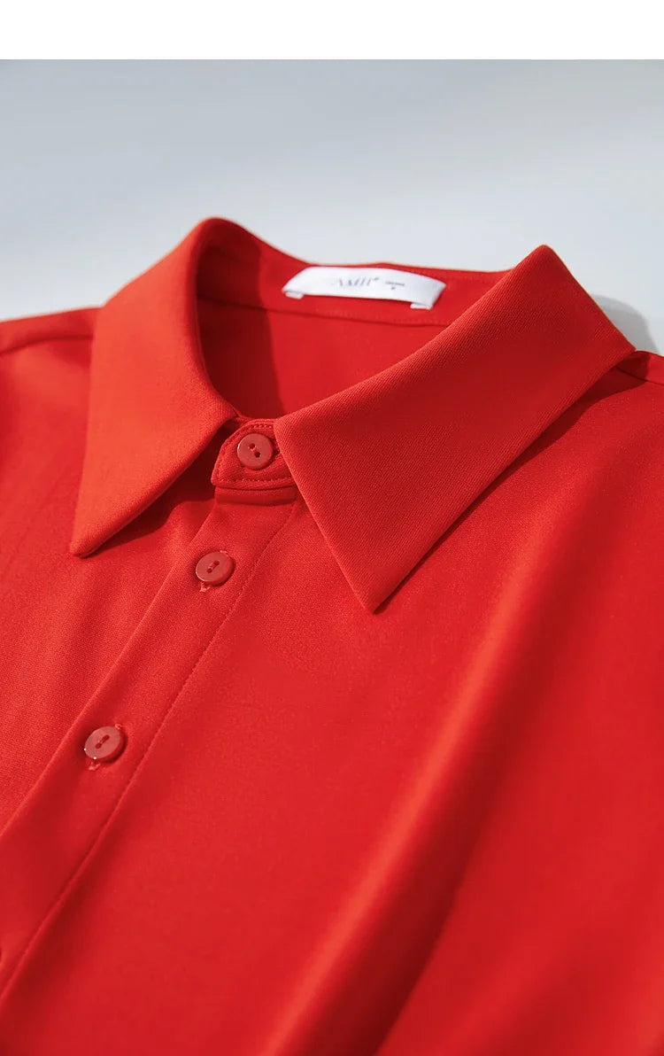 Shirt for Women Minimalist Solid Color Long Sleeves Knitted Versatile Commuting Shirts Turn Down Collar Women Tops 12551078