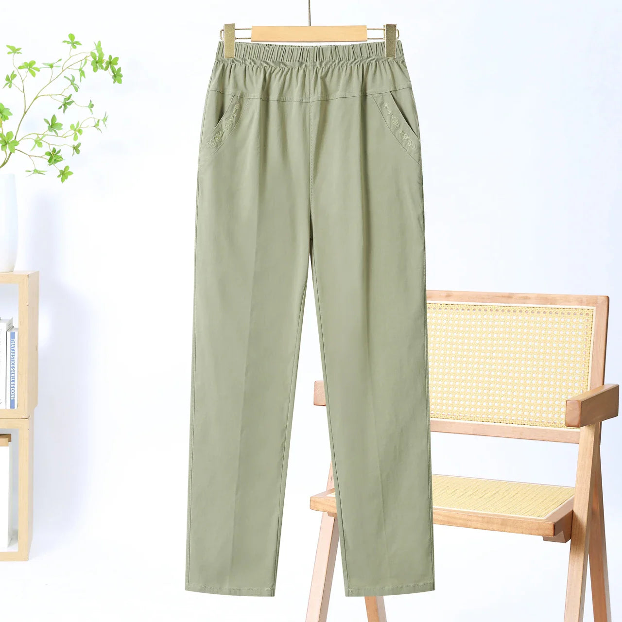 Summer Casual Washed Cotton Women's Plus Size Pants 2025 Elastic Waist Office Casual Outdoor Trousers Breathable Cool Clothing