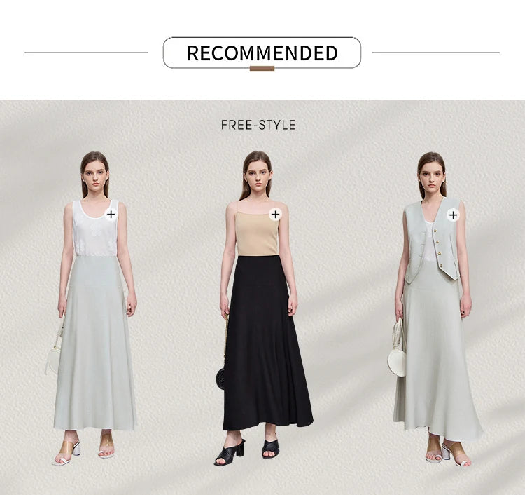 Minimalist Women Skirts Summer Luxur Office Lady  Solid Combination Twill A-line Elegant MIdi Skirt Female Clothing12542278