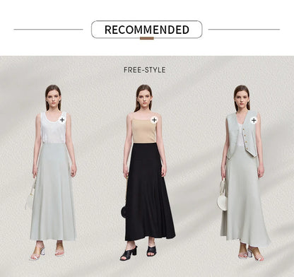 Minimalist Women Skirts Summer Luxur Office Lady  Solid Combination Twill A-line Elegant MIdi Skirt Female Clothing12542278