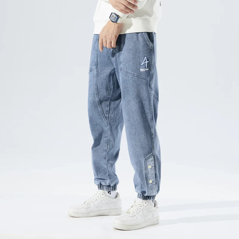 Spring Autumn Plus Size Baggy Jeans Men Hip Hop Streetwear Harem Pants Fashion Embroidery Stretch Cotton Casual Jogger Jeans 8XL