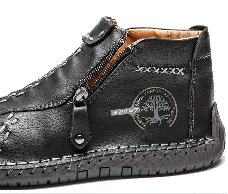 New Classic Handmade Leather Men Shoes Zipper Design Outdoor Sneakers Slip On Breathable Casual Shoes Leather Men Ankle Boots