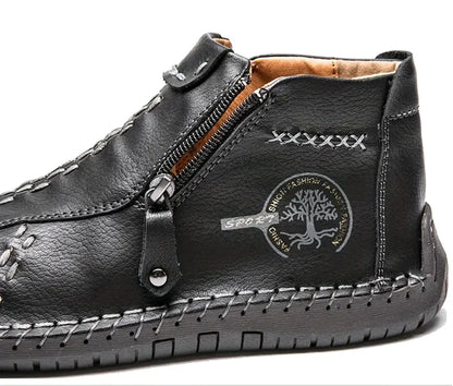 New Classic Handmade Leather Men Shoes Zipper Design Outdoor Sneakers Slip On Breathable Casual Shoes Leather Men Ankle Boots