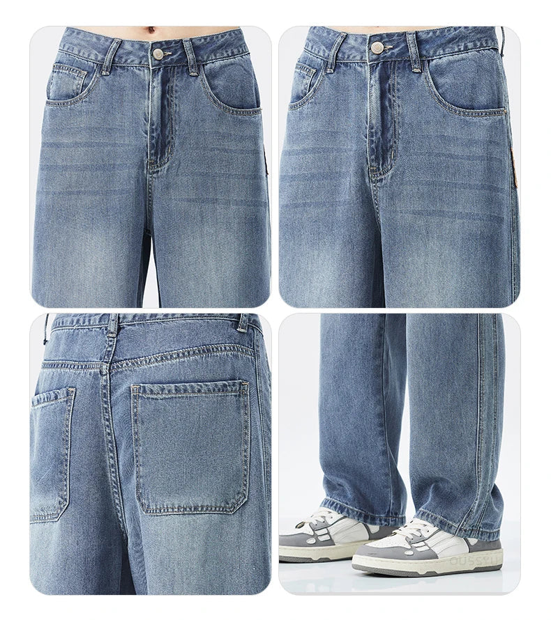 Spring Autumn High Quality Soft Lyocell Fabric Jeans Men Loose Wide Leg Pants Elastic Waist Casual Trousers Plus Size 28-40