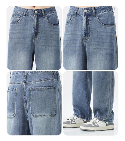 Spring Autumn High Quality Soft Lyocell Fabric Jeans Men Loose Wide Leg Pants Elastic Waist Casual Trousers Plus Size 28-40