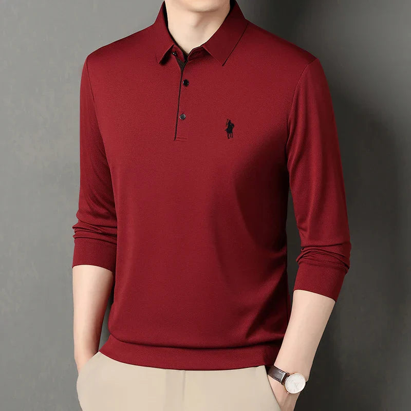 Spring and Autumn Pure Cotton Men's Long Sleeve Collar T-shirt Business Casual Fashion Comfortable Versatile Polo Shirt