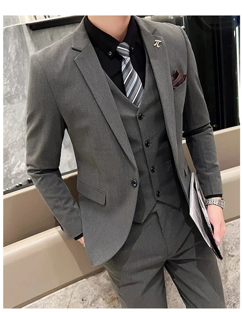S-5XL Jacket Vest Pants Boutique Solid Color Casual Business Office Slim Mens Suit Groom Wedding Gown Blazer Waist Coat Trousers