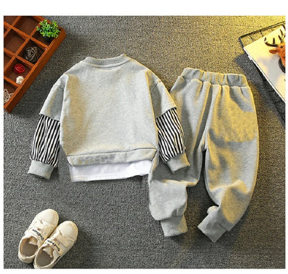 Spring Autumn Girls Boys Striped Patchwork Workout Sweatshirt+Sweatpant Set School Kid 2PCS Tracksuit Child Jogger Outfit 3-14Yr