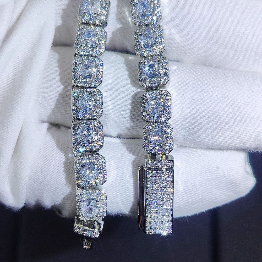 Clustered Diamond Tennis Chain Miami Tennis Link Bracelet for Women 7MM Iced Out CZ Cuban Necklace Hip Hop Jewelry Gifts