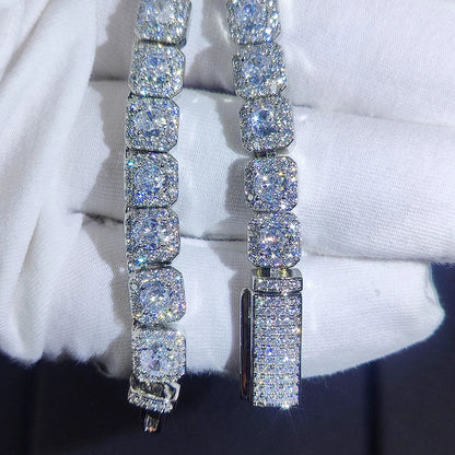 Clustered Diamond Tennis Chain Miami Tennis Link Bracelet for Women 7MM Iced Out CZ Cuban Necklace Hip Hop Jewelry Gifts
