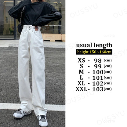 Y2K Woman Jeans High Waist Wide Leg Cotton Denim Clothing Blue White Streetwear Vintage Fashion Harajuku Straight Pants