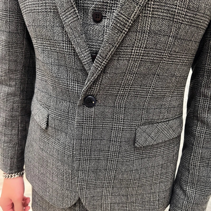 2023 Men's British Fashion Three-piece Set Slim Fit Suit Vest Trousers Ensemble Handsome Trendy All-in-one Banquet Blaze