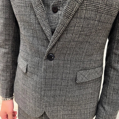 2023 Men's British Fashion Three-piece Set Slim Fit Suit Vest Trousers Ensemble Handsome Trendy All-in-one Banquet Blaze
