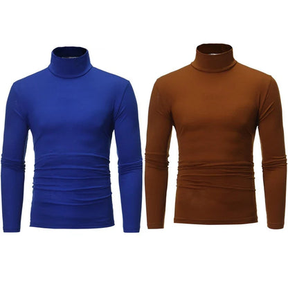 2pcs Men Thin Warm Tops Men's Autumn Long-sleeved Thermal Underwer Male High Collar Fashion T-shirt
