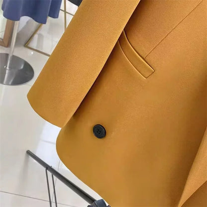 Yellow Casual Women's Small Suit Jacket Trendy  Design Spring Autumn New Korean Style Long Sleeve Fashion Top