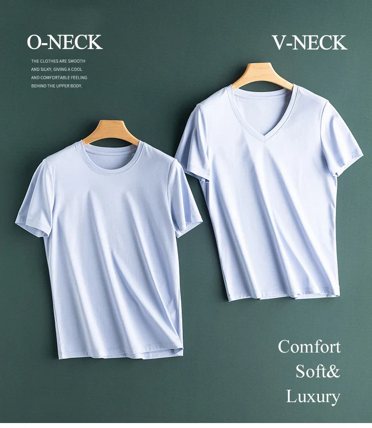 6% Real Silk Cotton Modal Women's T-shirt 2026 Summer Tees Short Sleeve Solid Tee Shirts V-neck Casual Woman Basic T shirt Tops