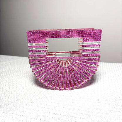 Women's Half-Moon Evening Bag Luxury Designer Rhinestone clutch bag Fan Shape Golden Party Bag Mini Sparkling Wedding Purse