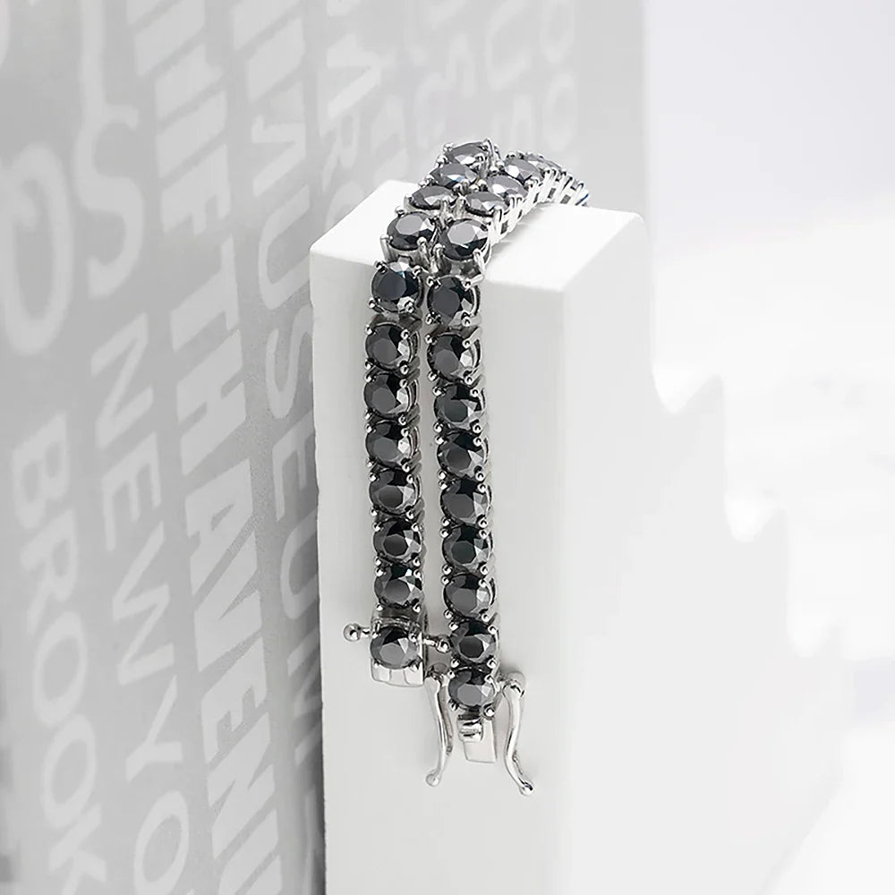 3-6.5mm Moissanite Tennis Bracelet D VVS1 Black Diamond Bracelets with Certificate 925 Sterling Silver Bangle for Women Men