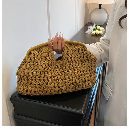 New Summer Beach Bag for Women Clutch Bag Luxury Designer Straw Bags Tote Handbag Fashion Woven Rattan Bags Female Travel Purse