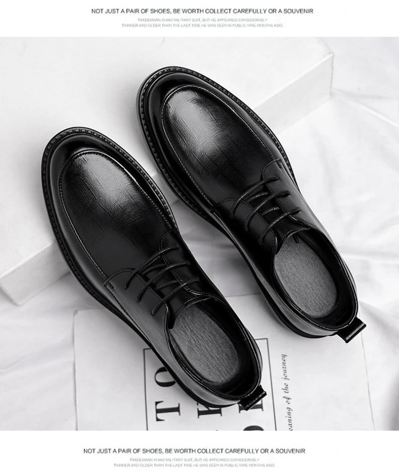 Leather Shoes Men's Four Seasons Business Formal British Casual Commuting Style Black Heightening Wedding Groom's Shoes New