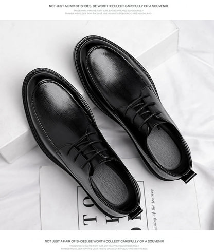 Leather Shoes Men's Four Seasons Business Formal British Casual Commuting Style Black Heightening Wedding Groom's Shoes New